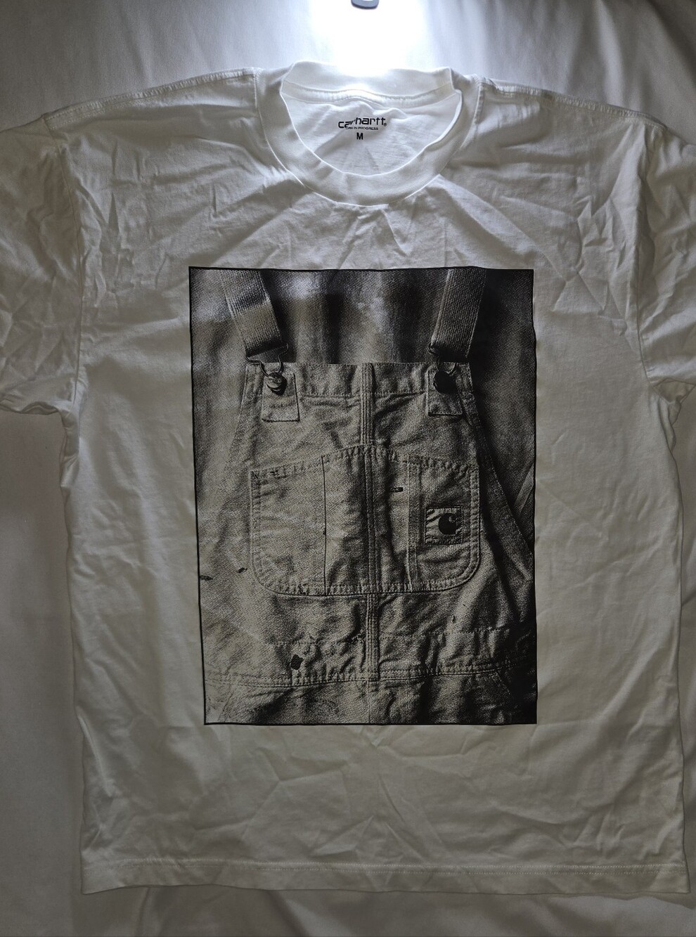 Carhartt White Graphic Tee with Overalls Print